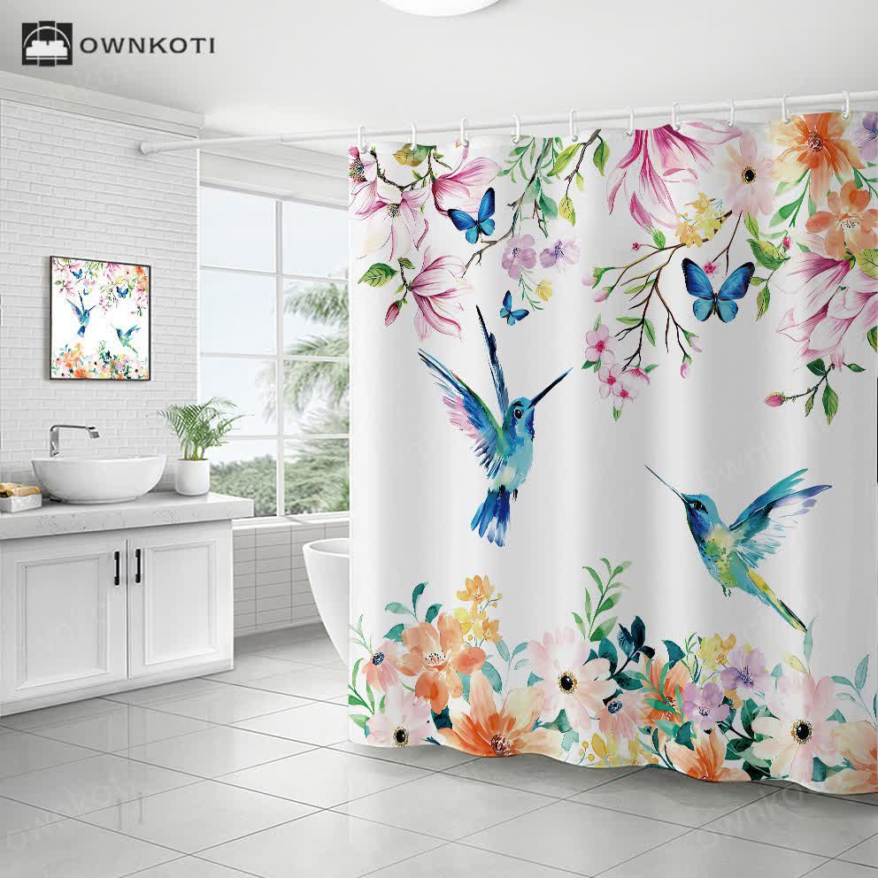 Floral Bird Waterproof Decorative Shower Curtain