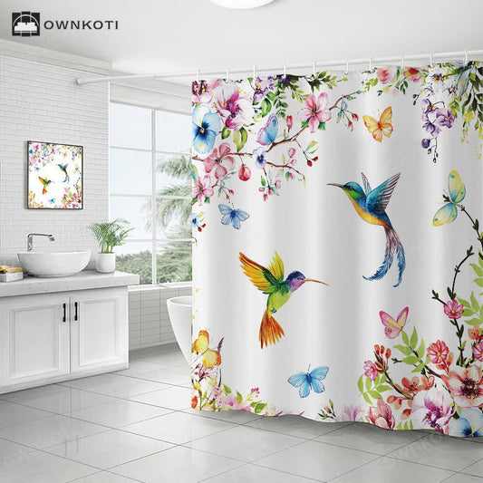 Floral Bird Waterproof Decorative Shower Curtain