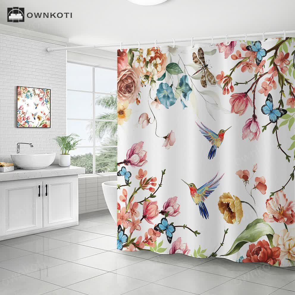 Floral Bird Waterproof Decorative Shower Curtain