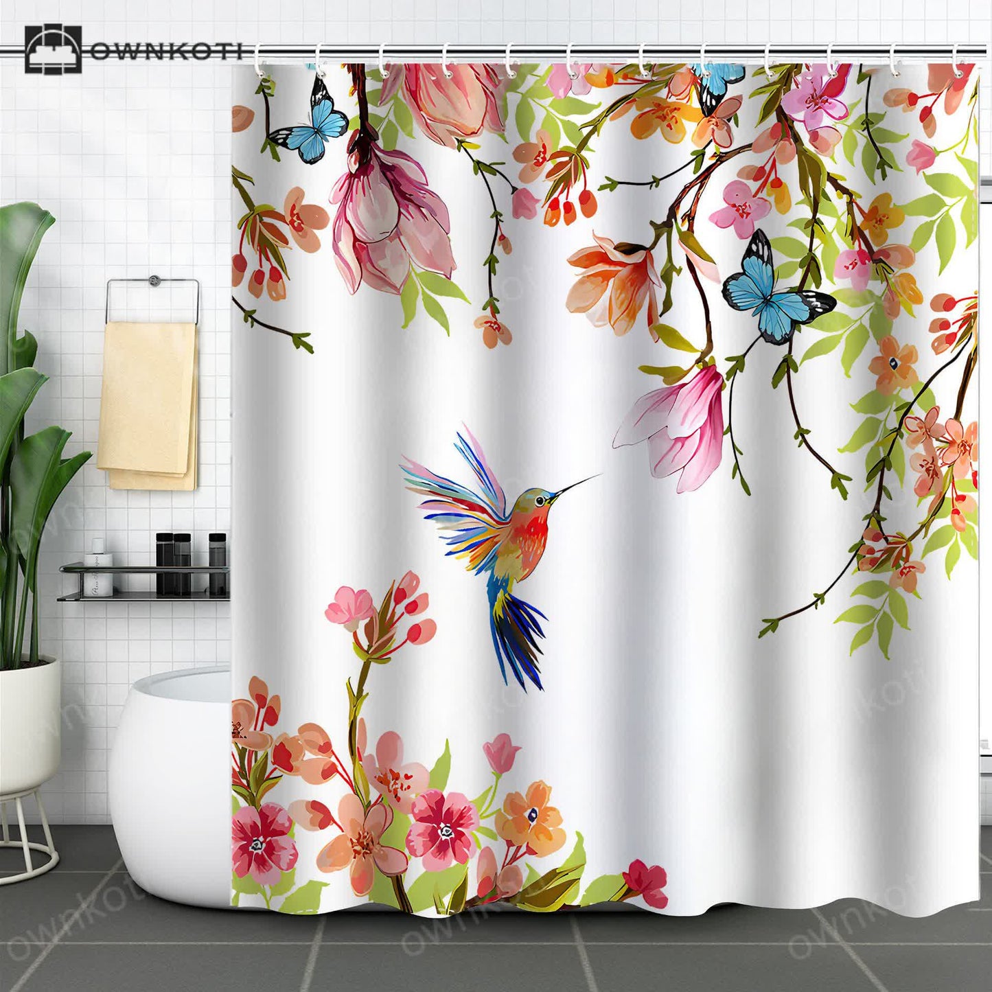 Floral Bird Waterproof Decorative Shower Curtain