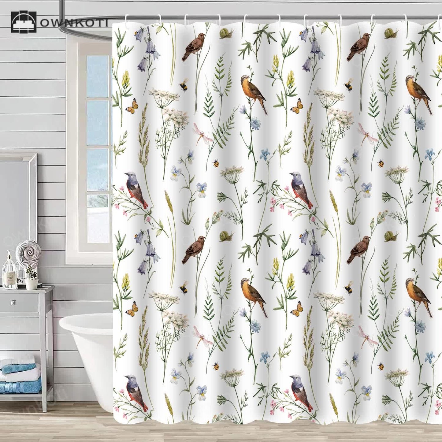 Floral Bird Waterproof Decorative Shower Curtain