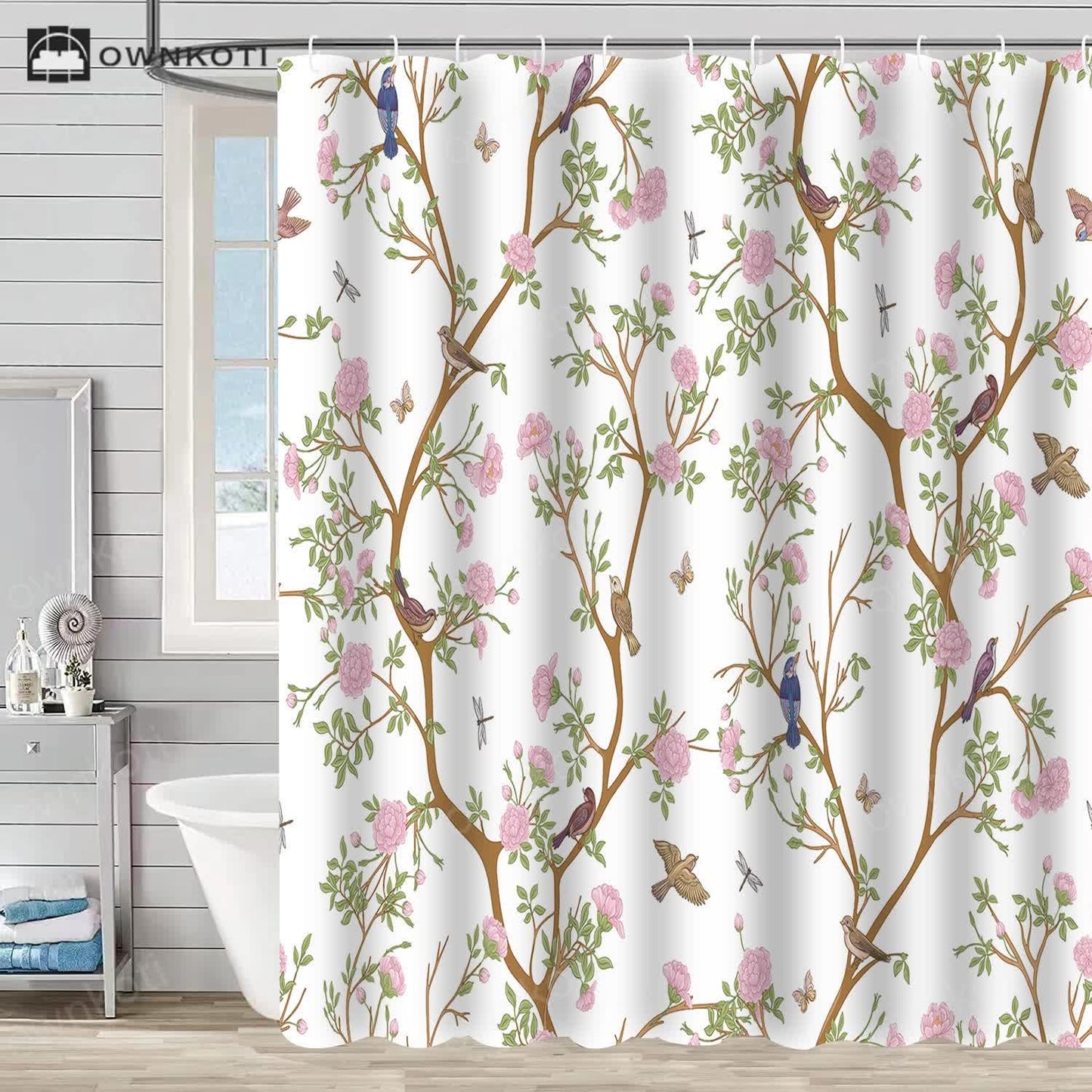 Floral Bird Waterproof Decorative Shower Curtain