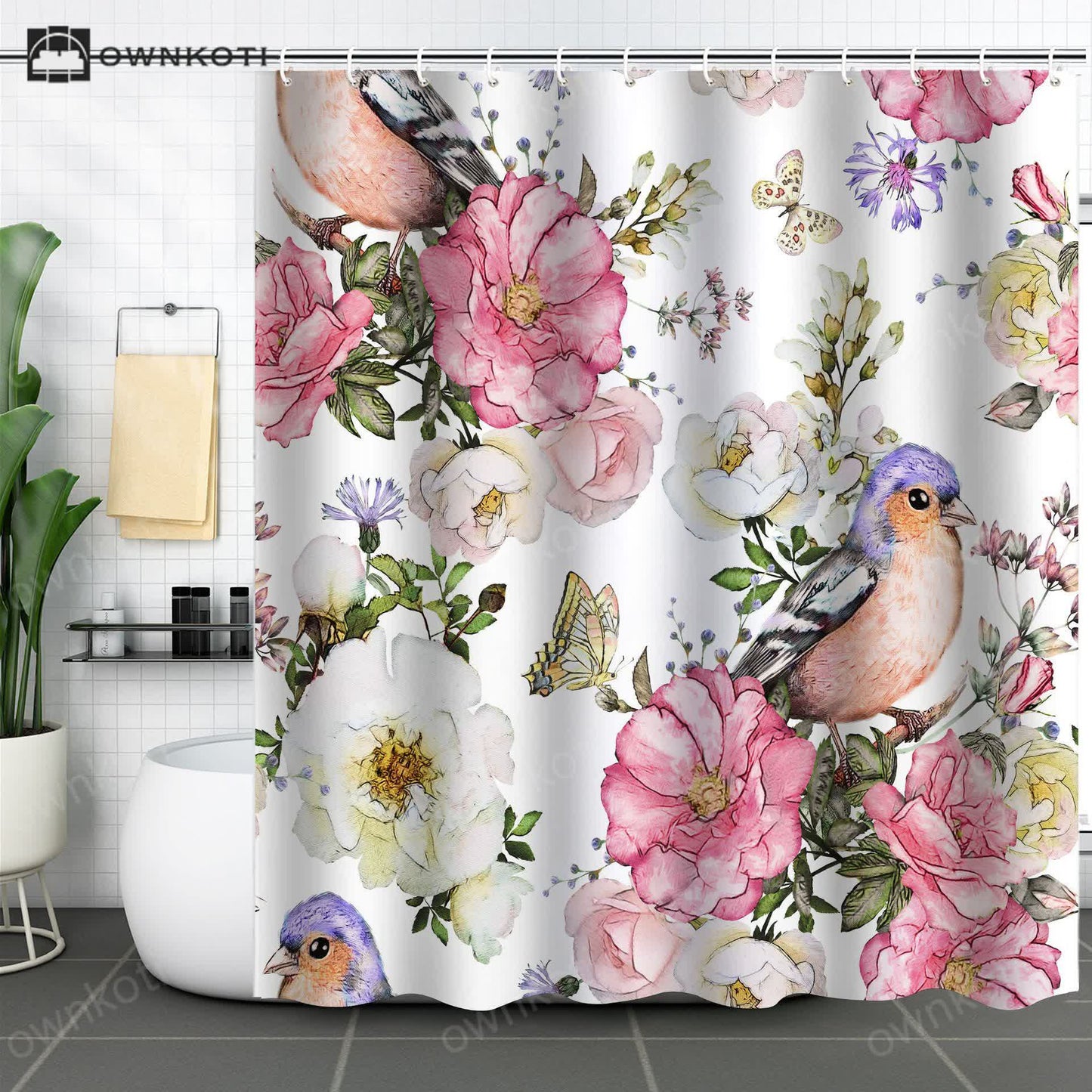 Floral Bird Waterproof Decorative Shower Curtain