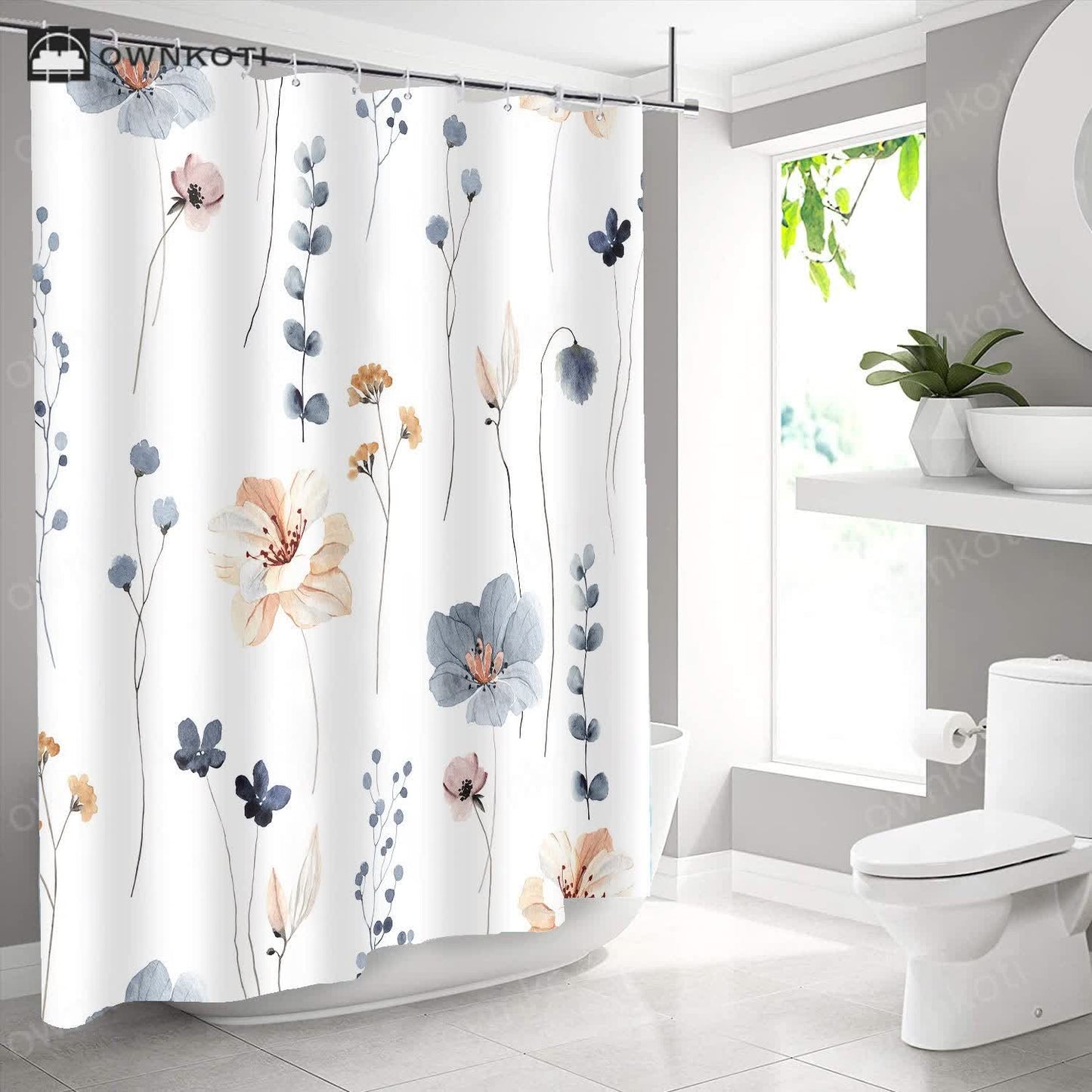 Elegant Floral Waterproof Decorative Shower Curtain