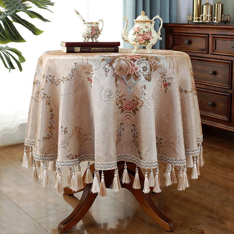Chenille Jacquard Elegant Floral Tablecloth