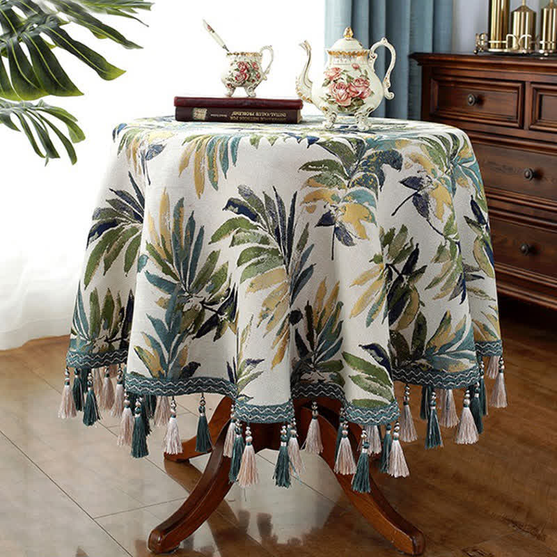 Chenille Jacquard Elegant Floral Tablecloth