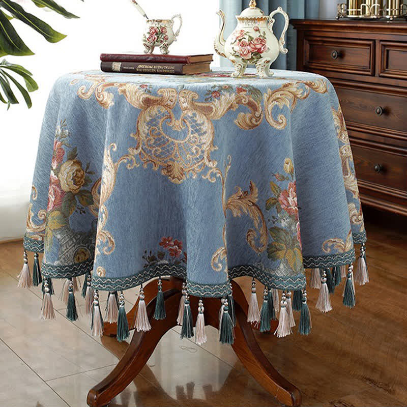 Chenille Jacquard Elegant Floral Tablecloth