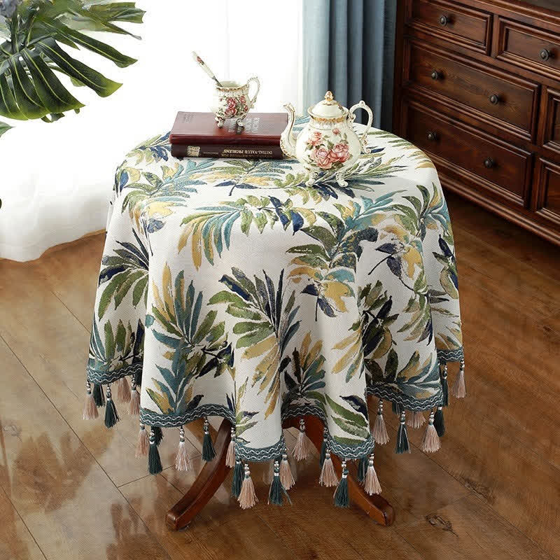Chenille Jacquard Elegant Floral Tablecloth