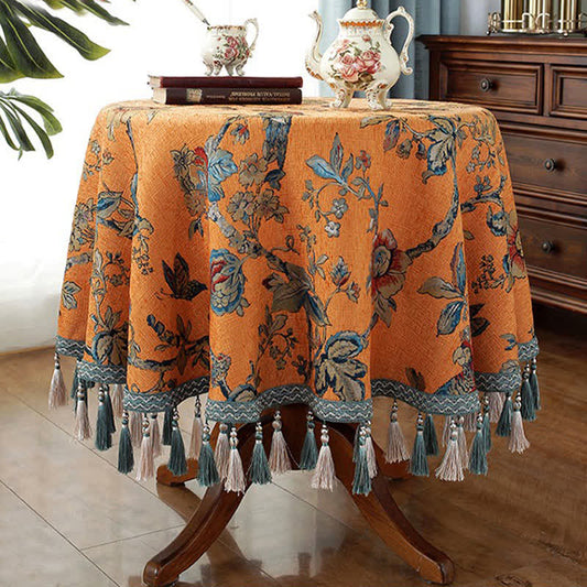 Chenille Jacquard Elegant Floral Tablecloth