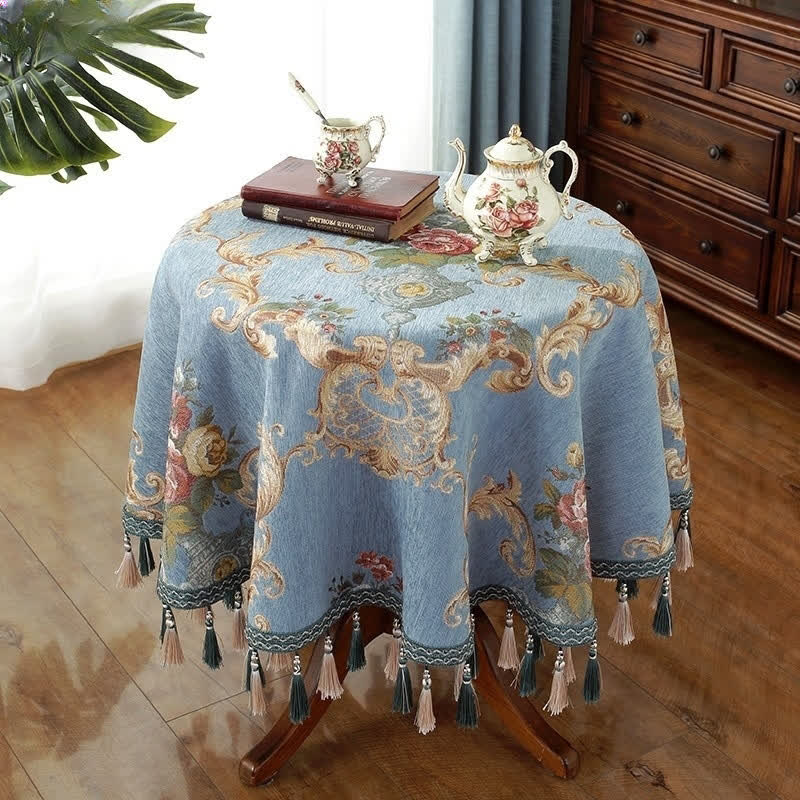 Chenille Jacquard Elegant Floral Tablecloth