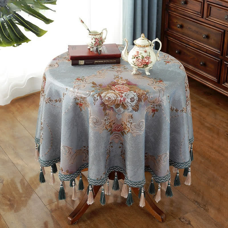 Chenille Jacquard Elegant Floral Tablecloth