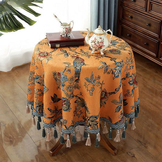 Chenille Jacquard Elegant Floral Tablecloth