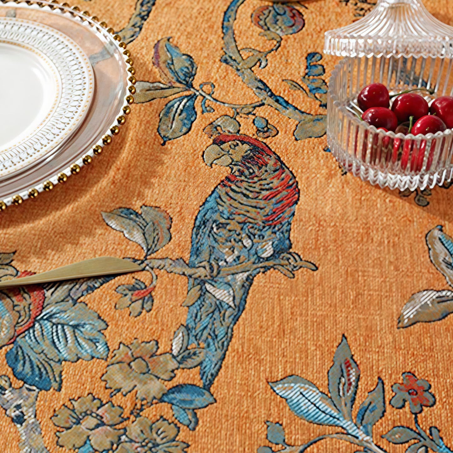 Chenille Jacquard Elegant Floral Tablecloth