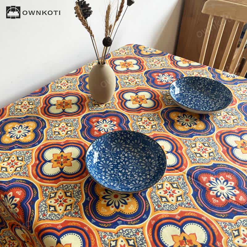Vintage Boho Floral Pattern Tablecloth