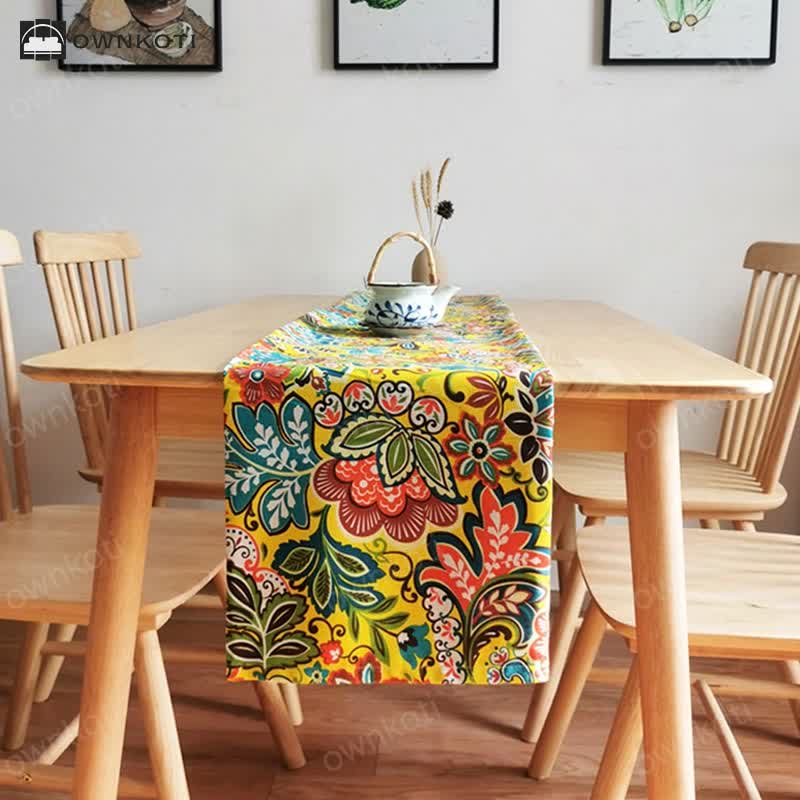 Vintage Boho Floral Pattern Tablecloth