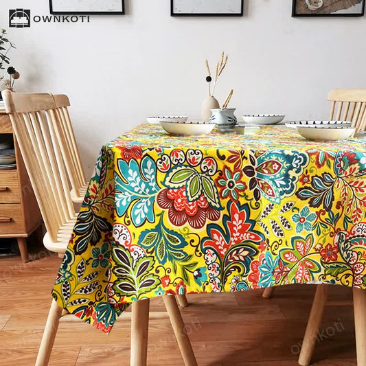 Vintage Boho Floral Pattern Tablecloth