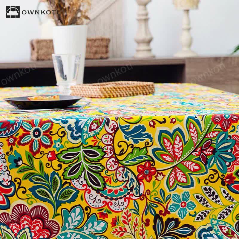 Vintage Boho Floral Pattern Tablecloth