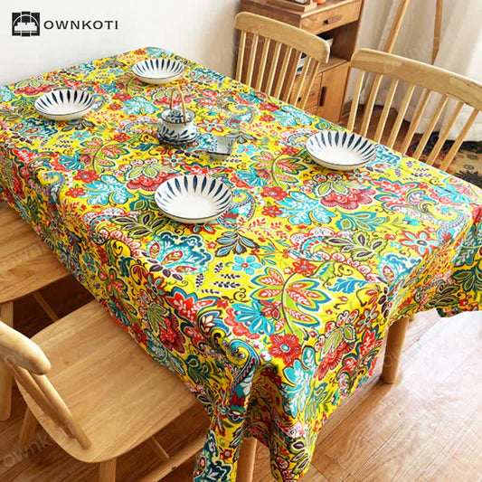 Vintage Boho Floral Pattern Tablecloth