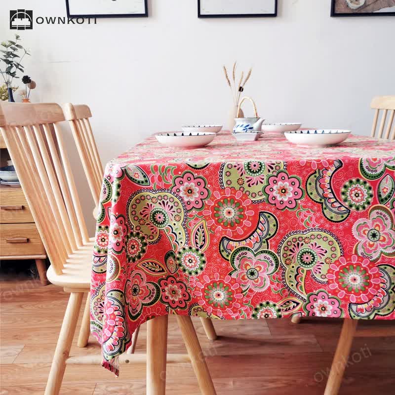 Vintage Boho Floral Pattern Tablecloth