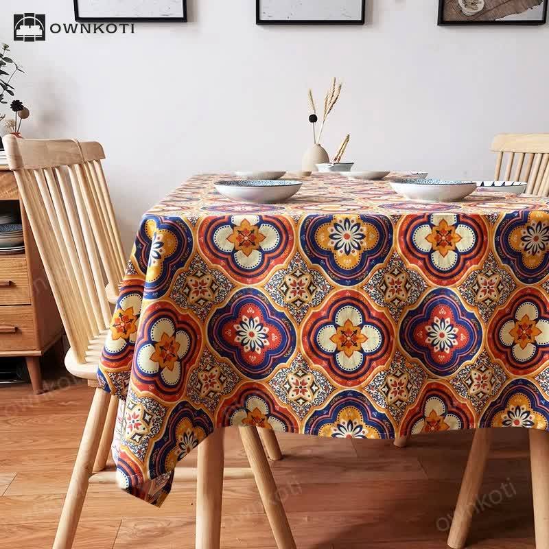 Vintage Boho Floral Pattern Tablecloth