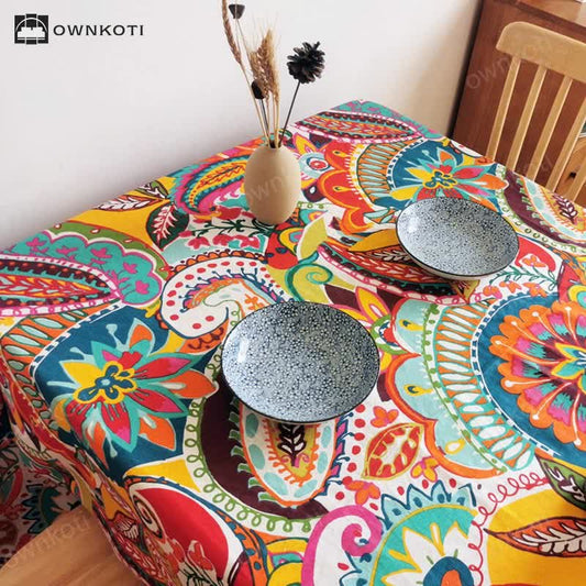 Colorful Vintage Ethnic Style Floral Tablecloth
