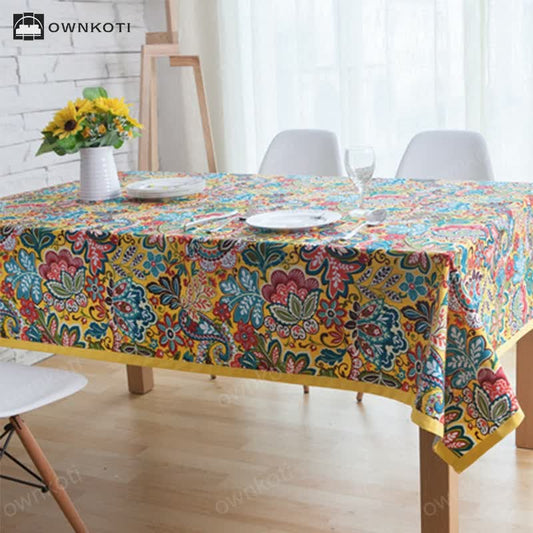 Boho Colorful Botanical Flower Tablecloth