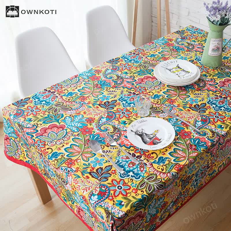 Boho Colorful Botanical Flower Tablecloth