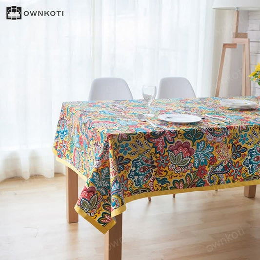 Boho Colorful Botanical Flower Tablecloth