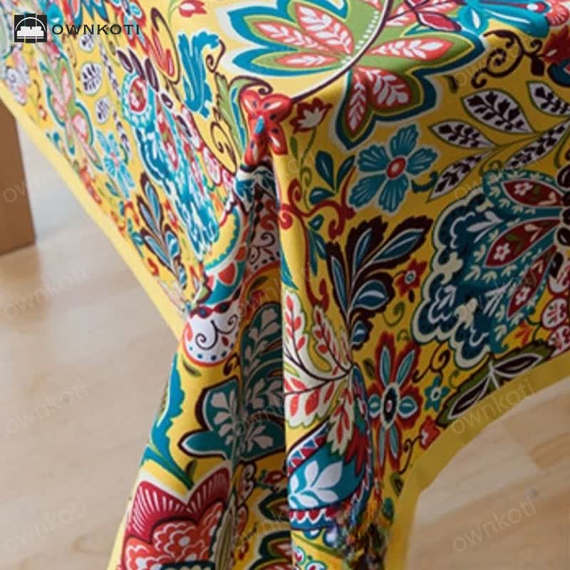 Boho Colorful Botanical Flower Tablecloth