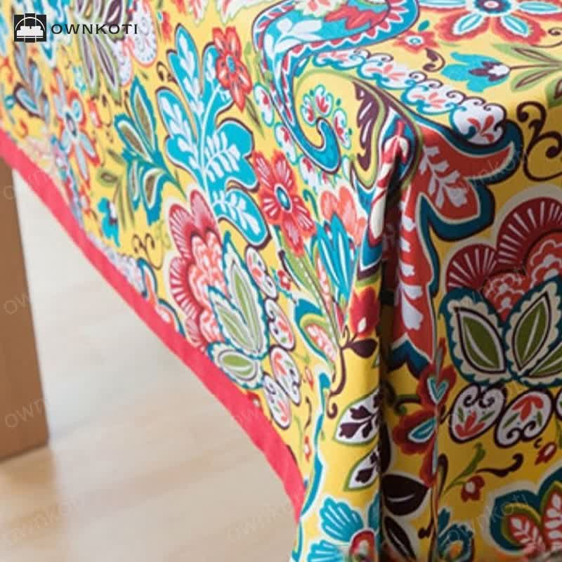 Boho Colorful Botanical Flower Tablecloth