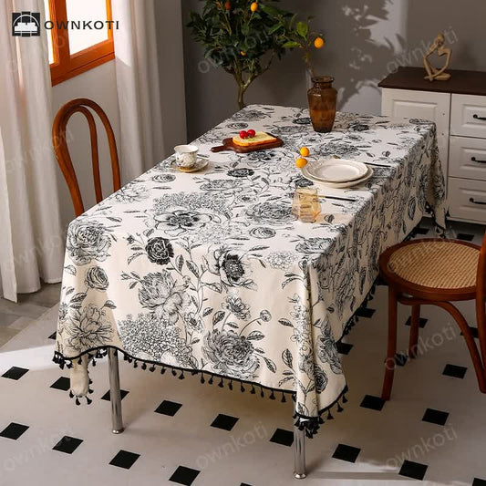 Hydrangea Ethnic Tassel Printed Tablecloth