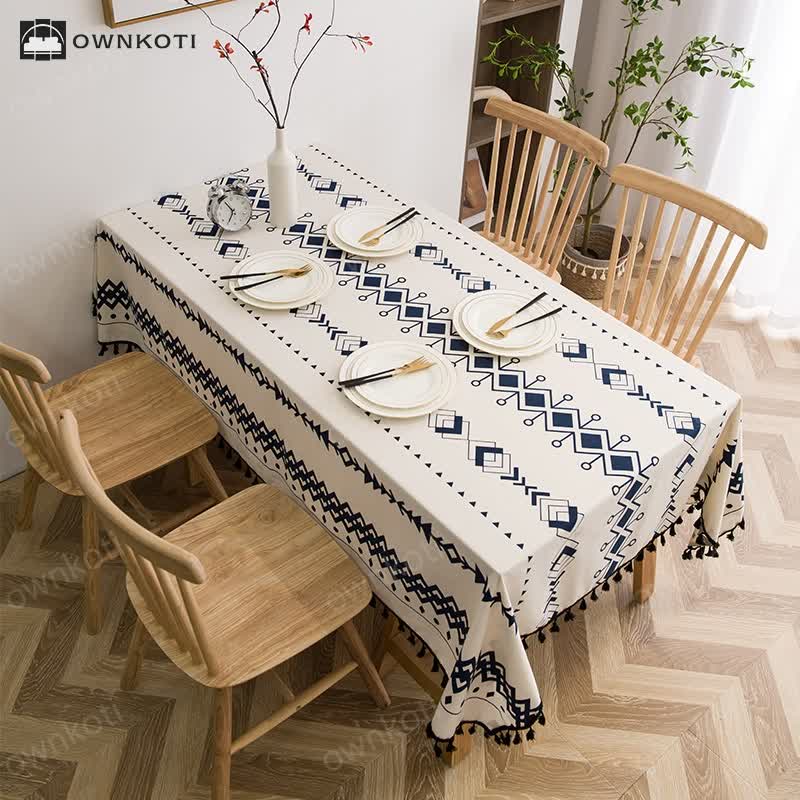 Hydrangea Ethnic Tassel Printed Tablecloth