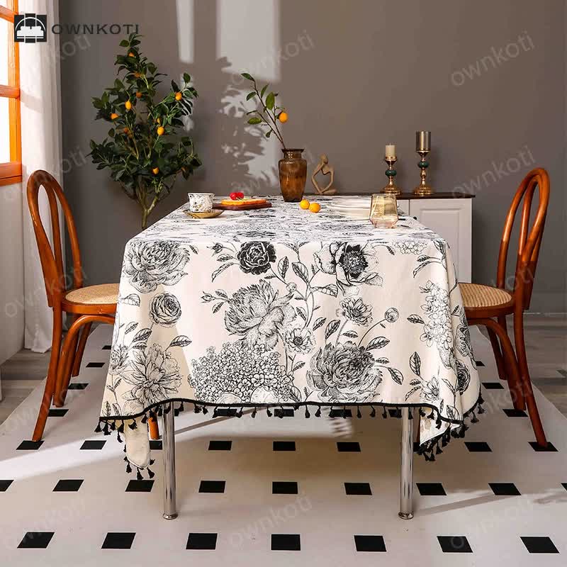Hydrangea Ethnic Tassel Printed Tablecloth