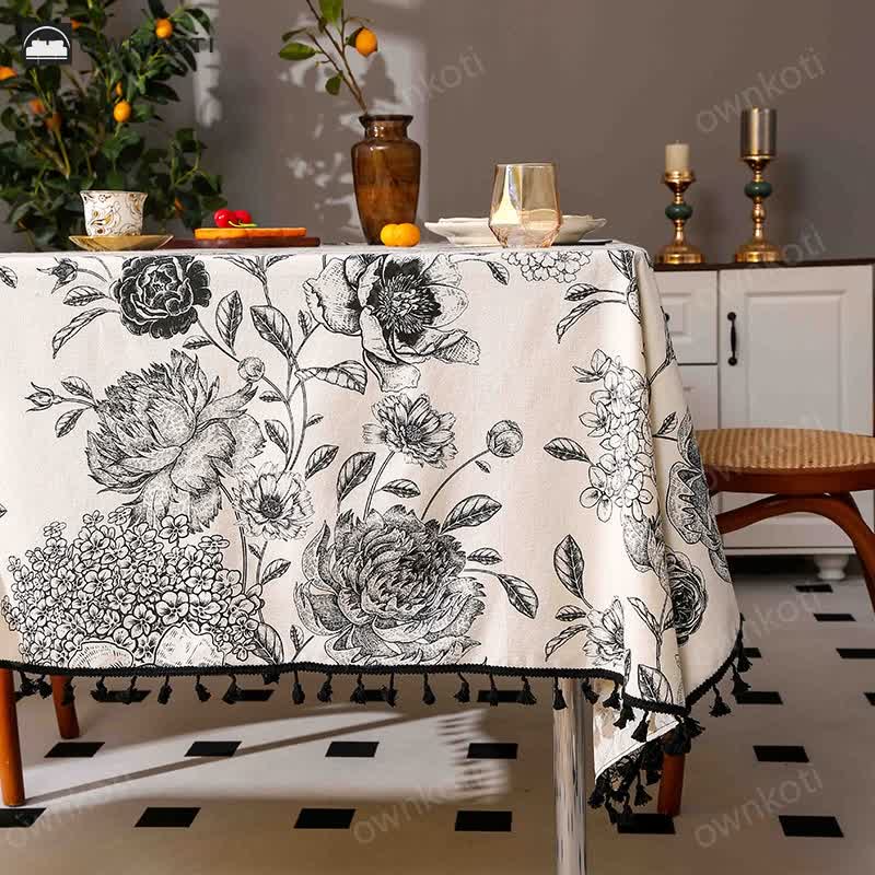 Hydrangea Ethnic Tassel Printed Tablecloth
