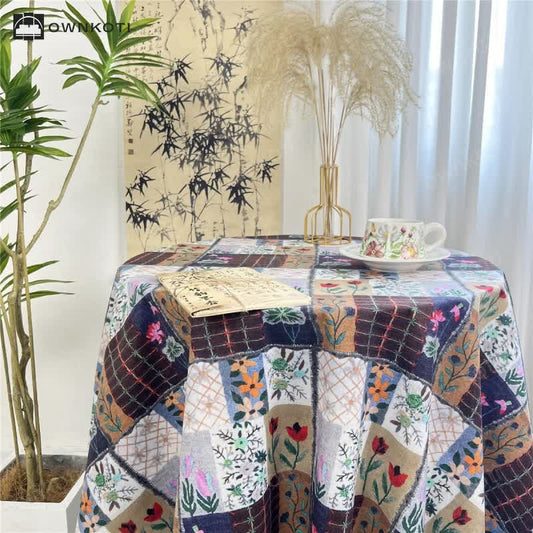 Classic Floral Green Plant Tassel Tablecloth