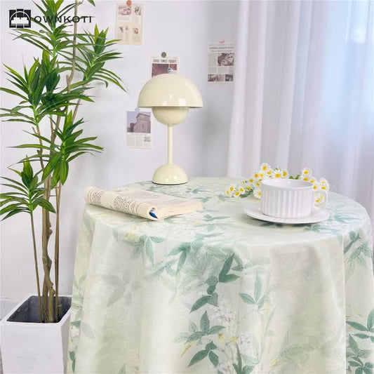Classic Floral Green Plant Tassel Tablecloth