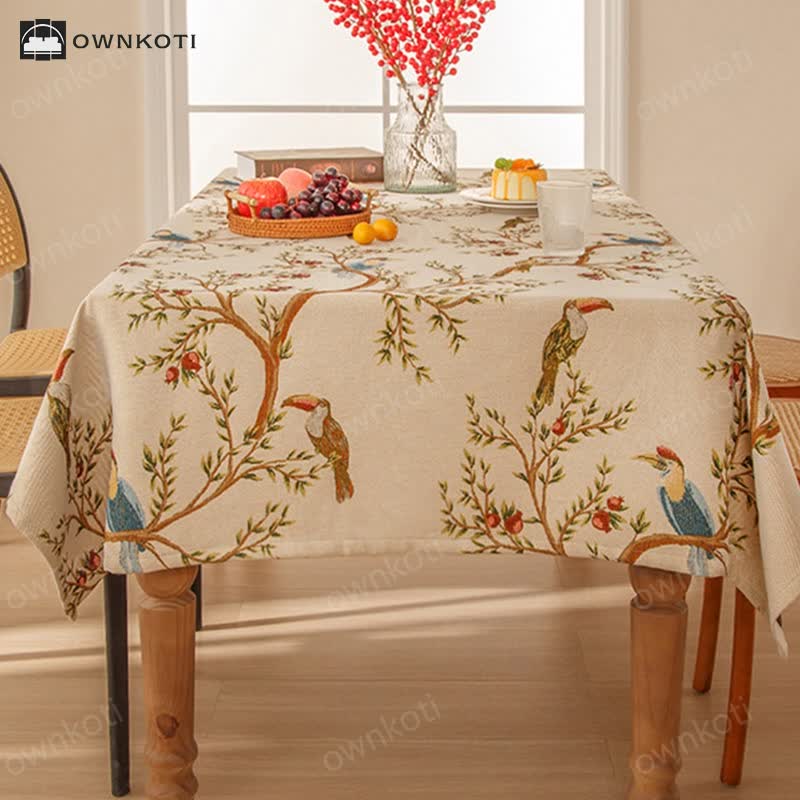 Elegant Yarn Dyed Flower Bird Tablecloth