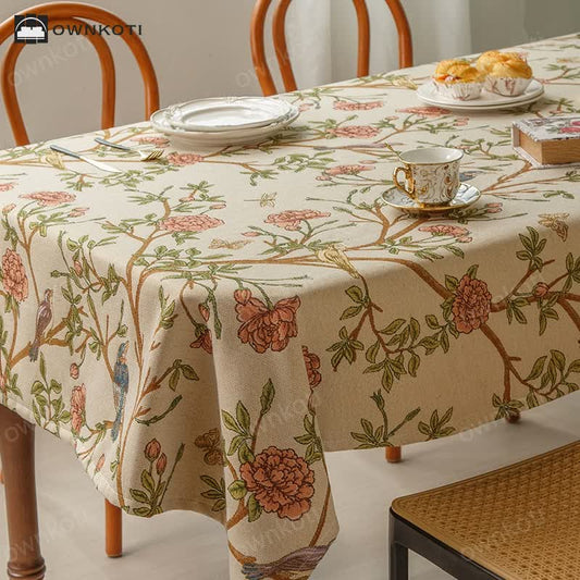 Elegant Yarn Dyed Flower Bird Tablecloth