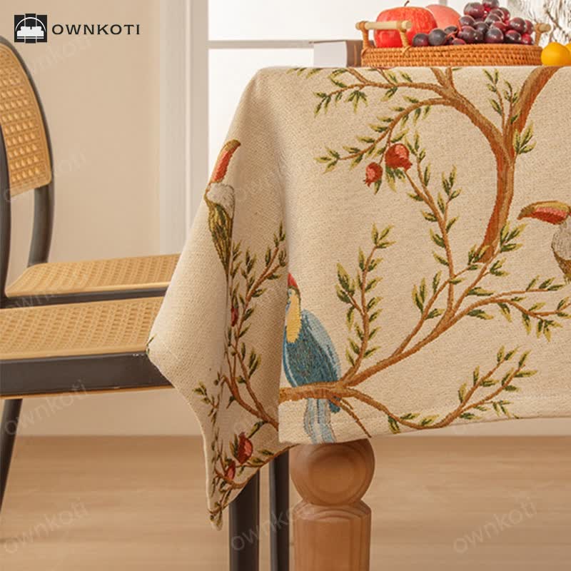 Elegant Yarn Dyed Flower Bird Tablecloth