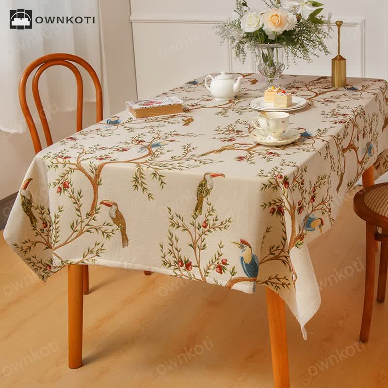 Elegant Yarn Dyed Flower Bird Tablecloth