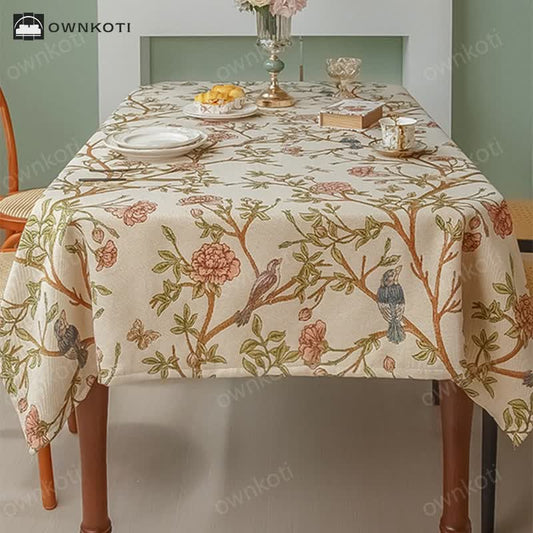 Elegant Yarn Dyed Flower Bird Tablecloth