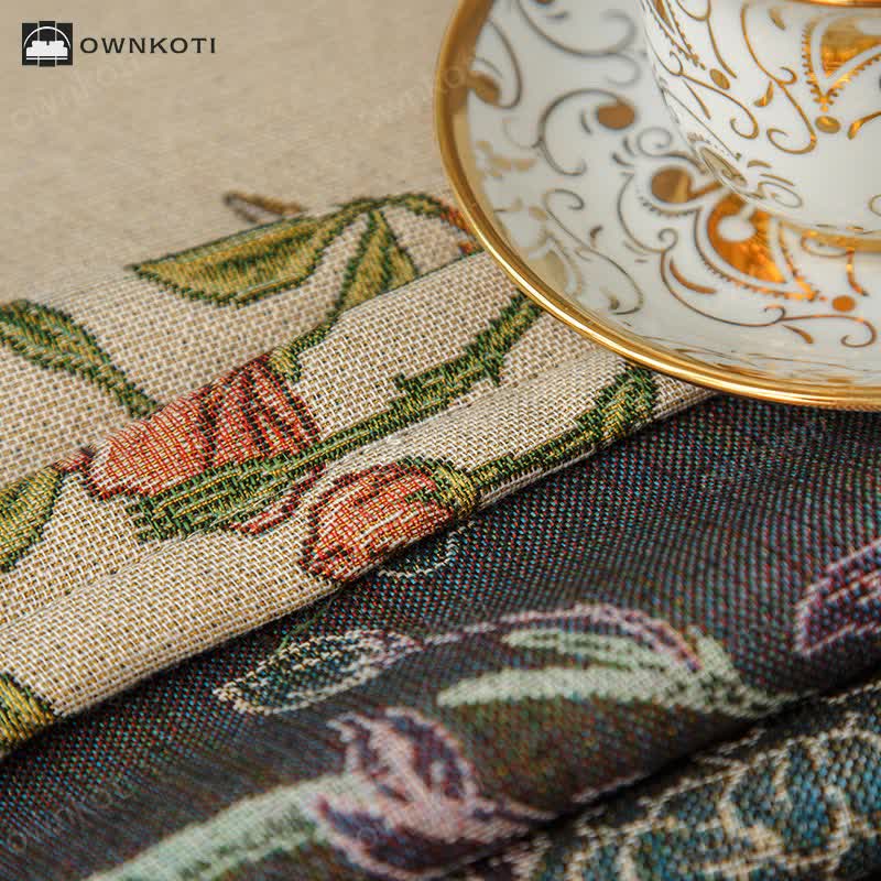 Elegant Yarn Dyed Flower Bird Tablecloth