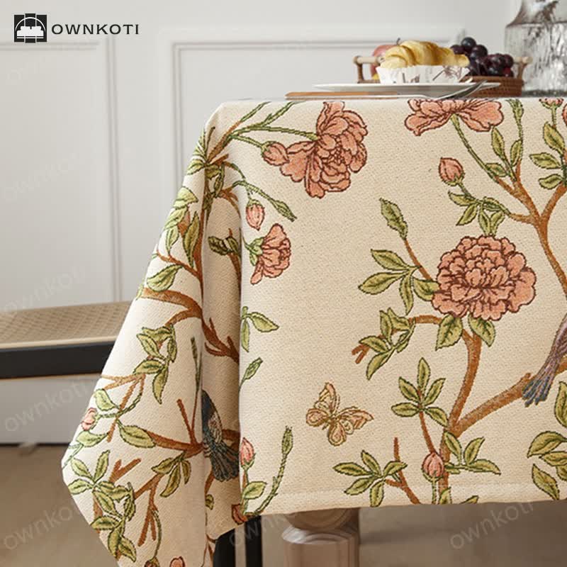 Elegant Yarn Dyed Flower Bird Tablecloth