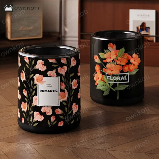 Durable Double Layer Vintage Floral Trash Can