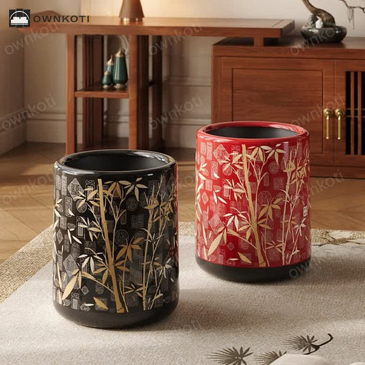 Vintage Bamboo Double Layer Trash Bin