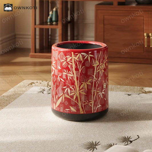 Vintage Bamboo Double Layer Trash Bin