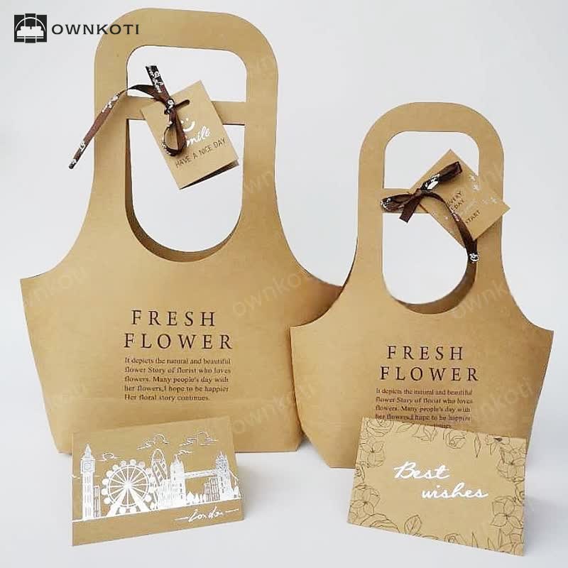 Kraft Paper Flower Gift Bags with Handle