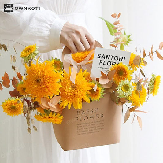 Kraft Paper Flower Gift Bags with Handle