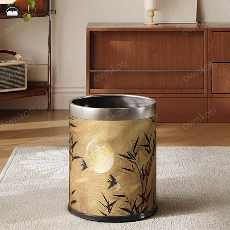 Vintage Bamboo Leather Durable Trash Can