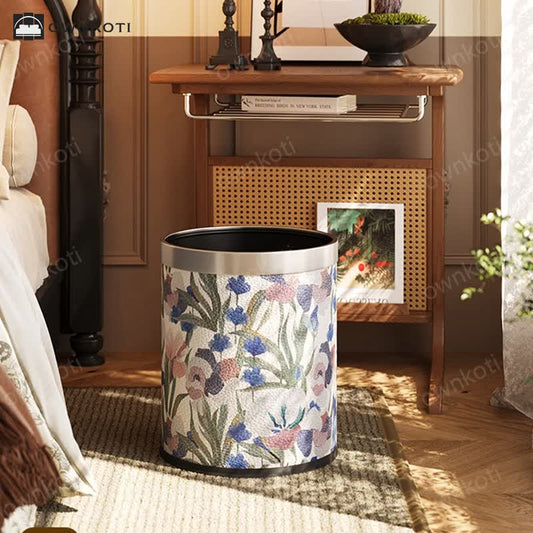 Vintage Pastoral Leather Large Capacity Trash Can